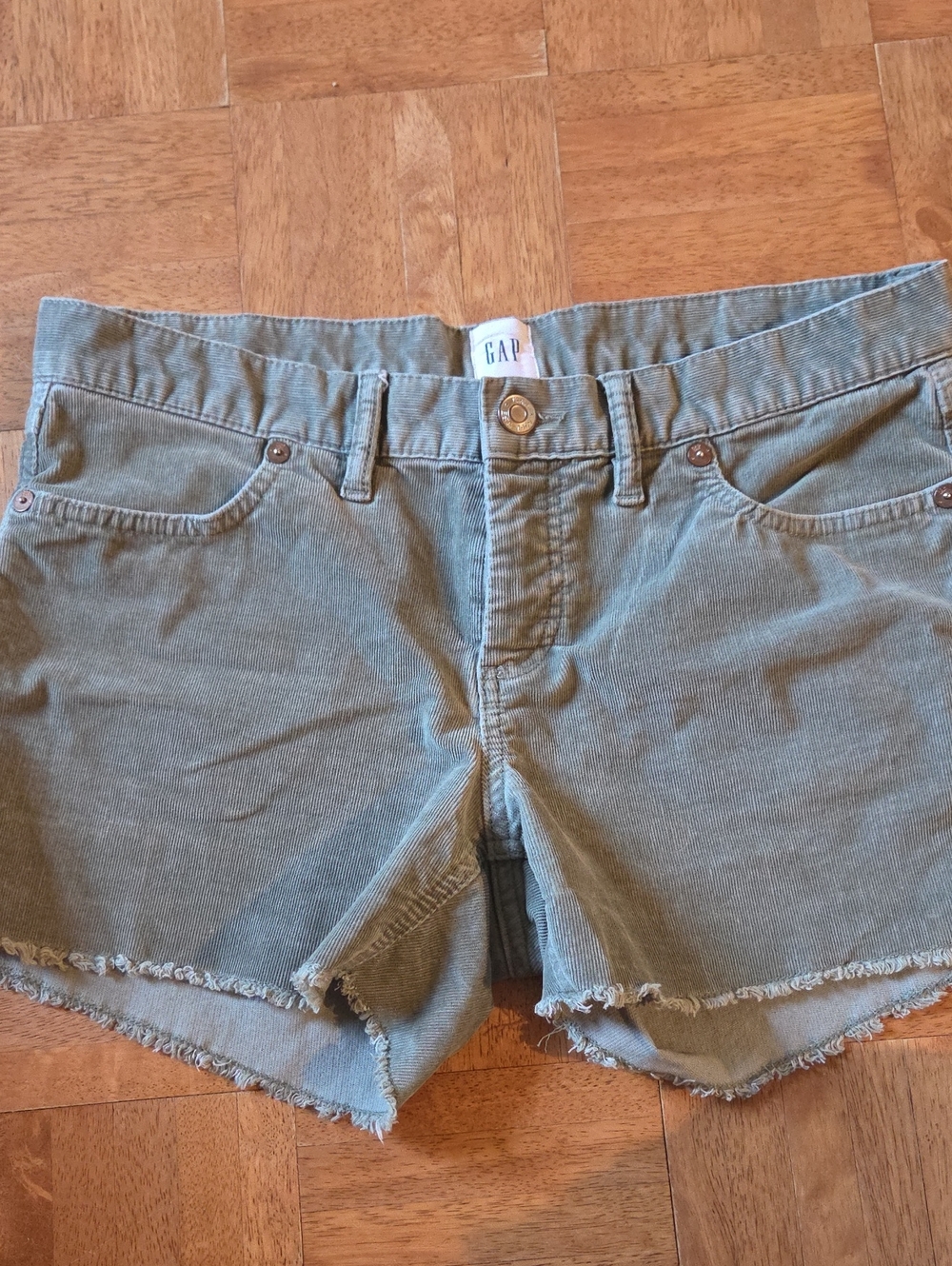 GAP Olive Green Denim Cutoff Shorts with Frayed Hem
